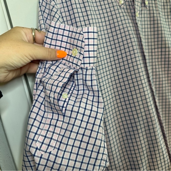 Brooks Brothers Button Down Dress Shirt. Large. Graph Check Light Pink and Navy. - Picture 2 of 7
